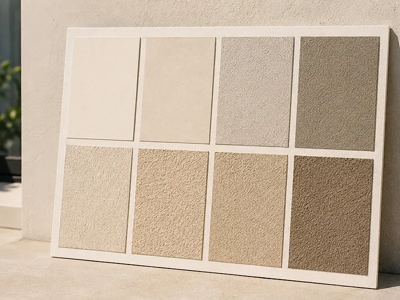 Board of stucco texture and color samples
